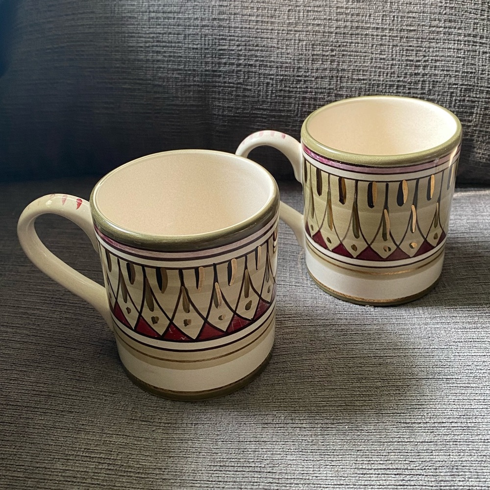 2x Vtg Sberna Deruta Hand Painted Coffee Mugs